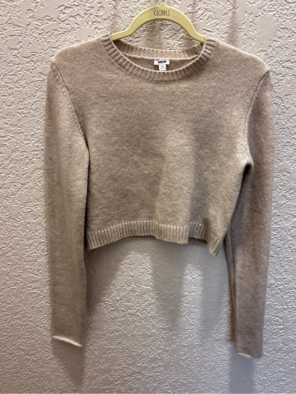 Garage Soft Beige Cropped Crewneck Sweater